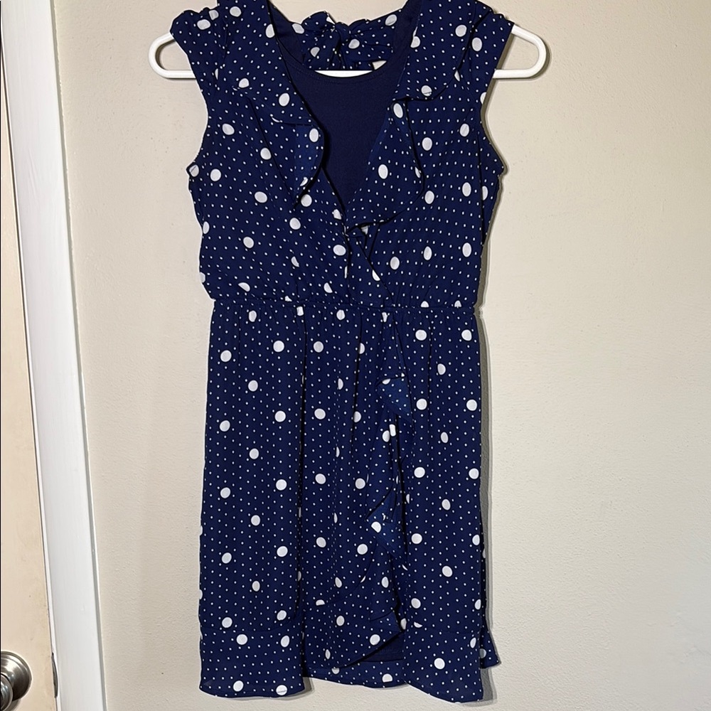 Monteau Navy Polka Dot Kids Casual Dress